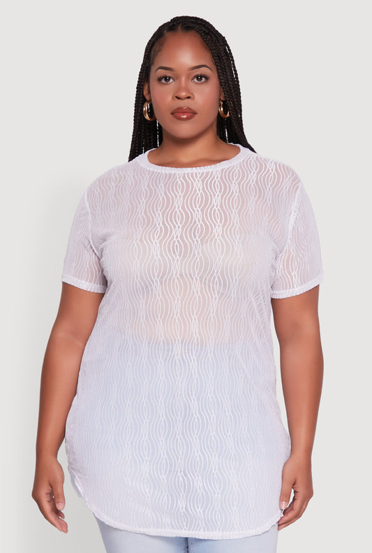 Plus Size Sheer Textured Knit Tunic Top