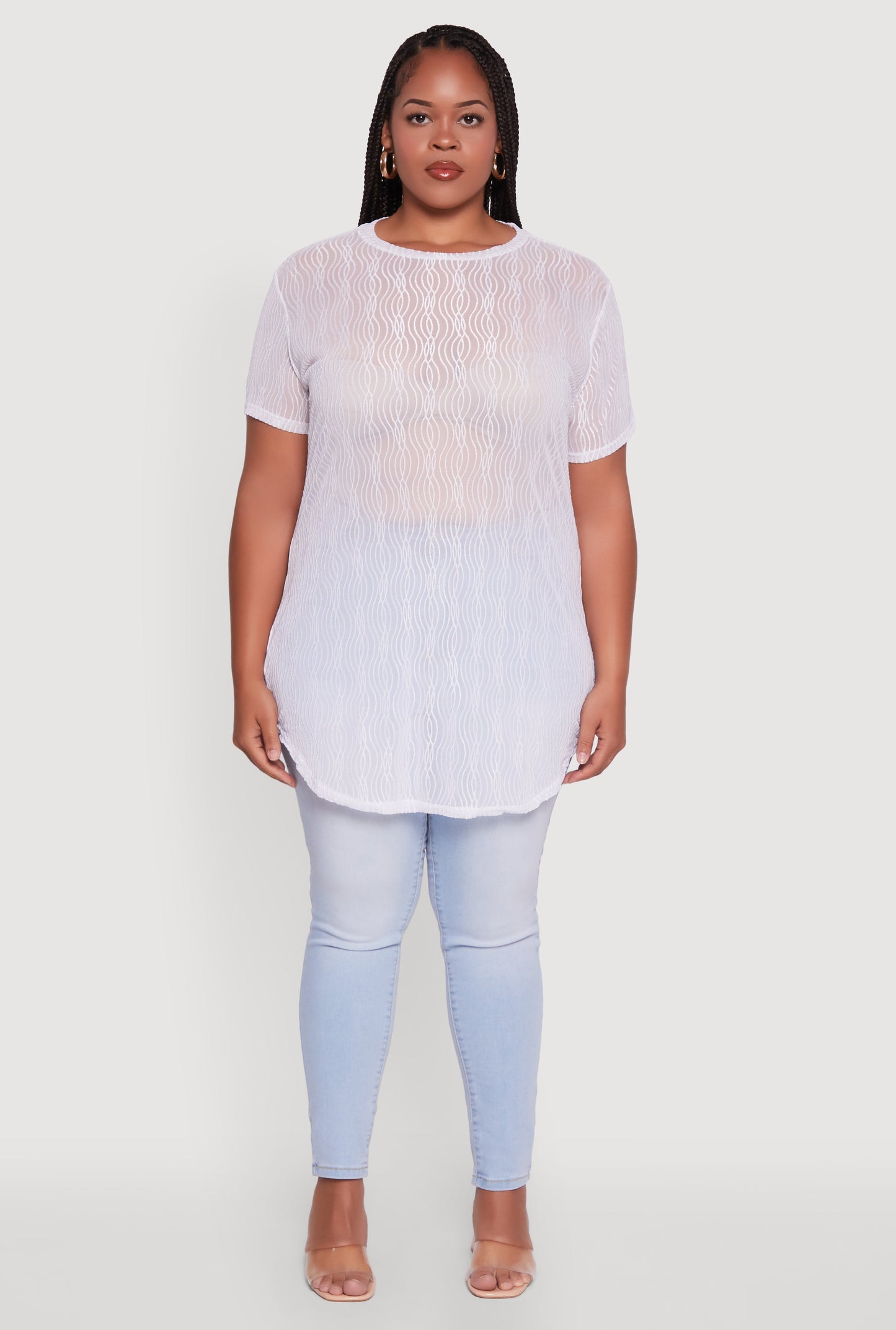 Plus Size Sheer Textured Knit Tunic Top
