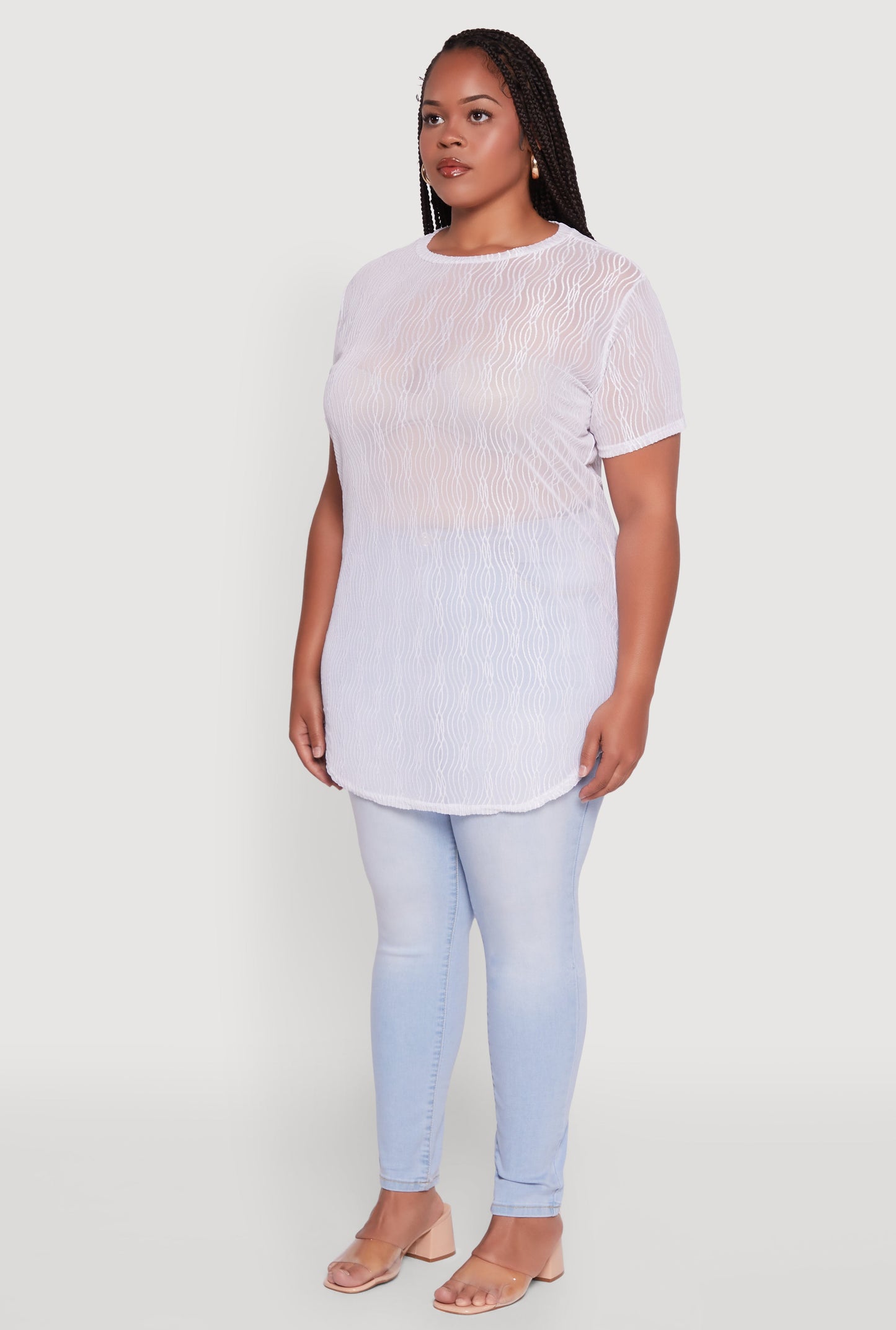 Plus Size Sheer Textured Knit Tunic Top