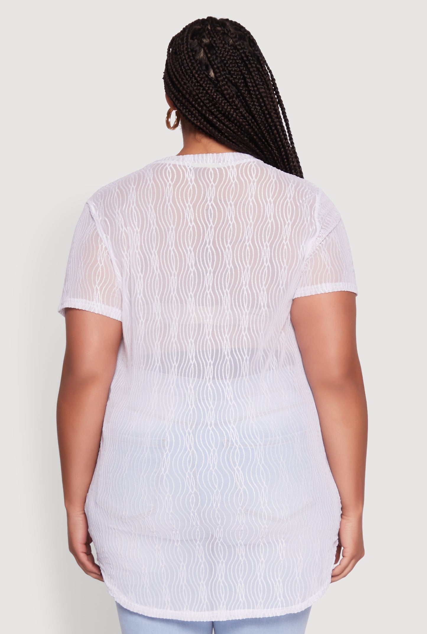 Plus Size Sheer Textured Knit Tunic Top