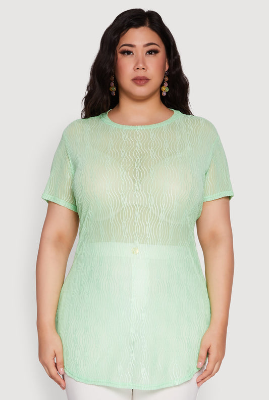 Plus Size Sheer Textured Knit Tunic Top