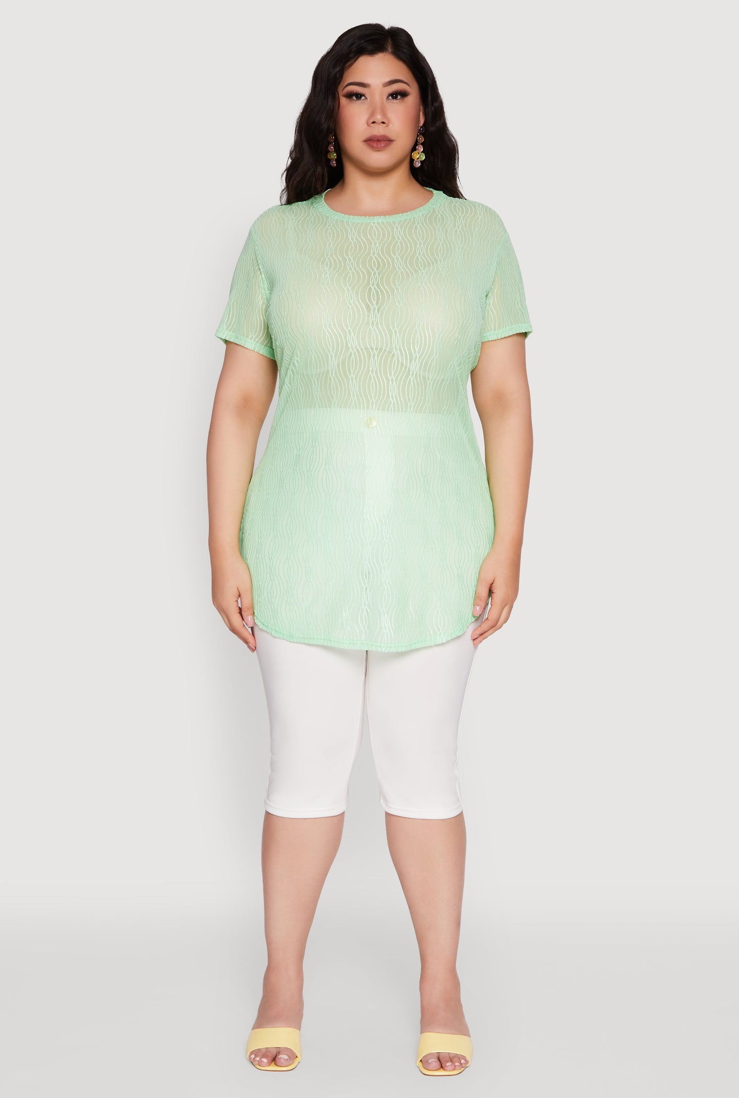 Plus Size Sheer Textured Knit Tunic Top