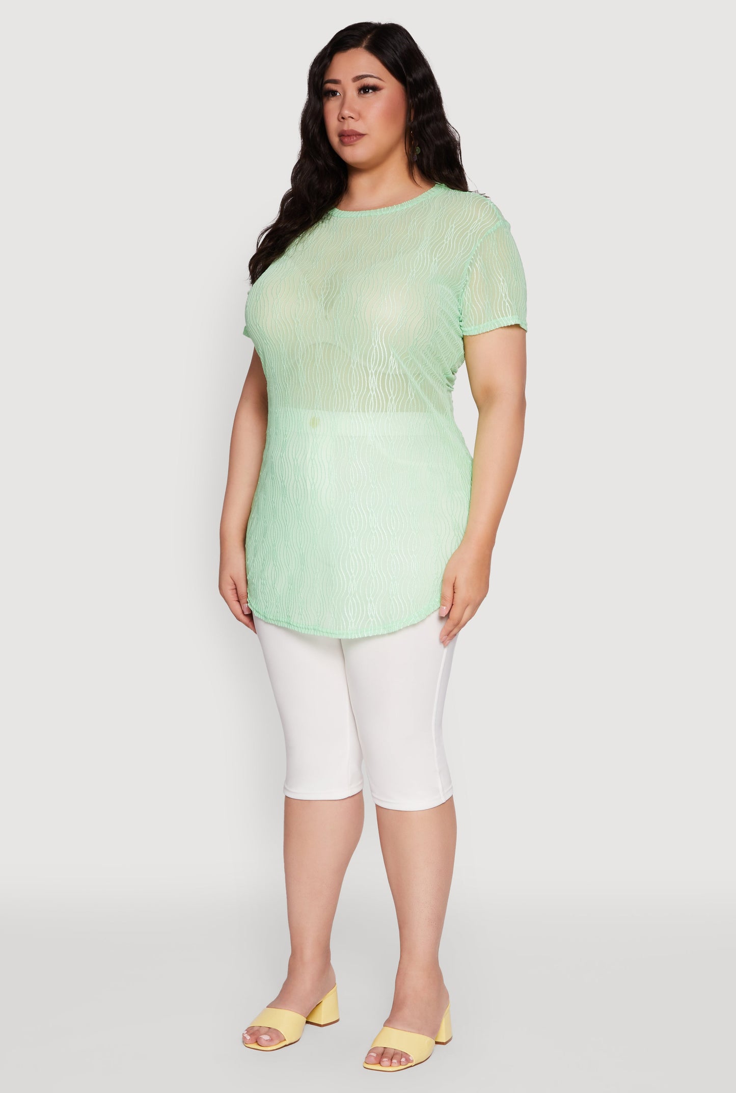 Plus Size Sheer Textured Knit Tunic Top