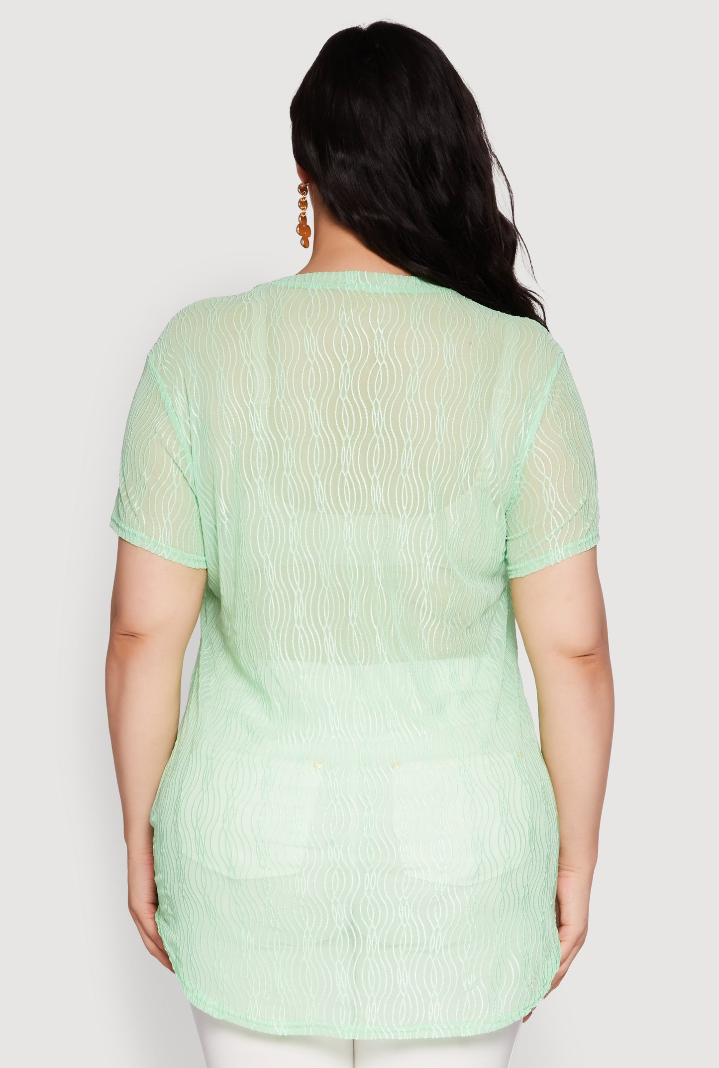 Plus Size Sheer Textured Knit Tunic Top
