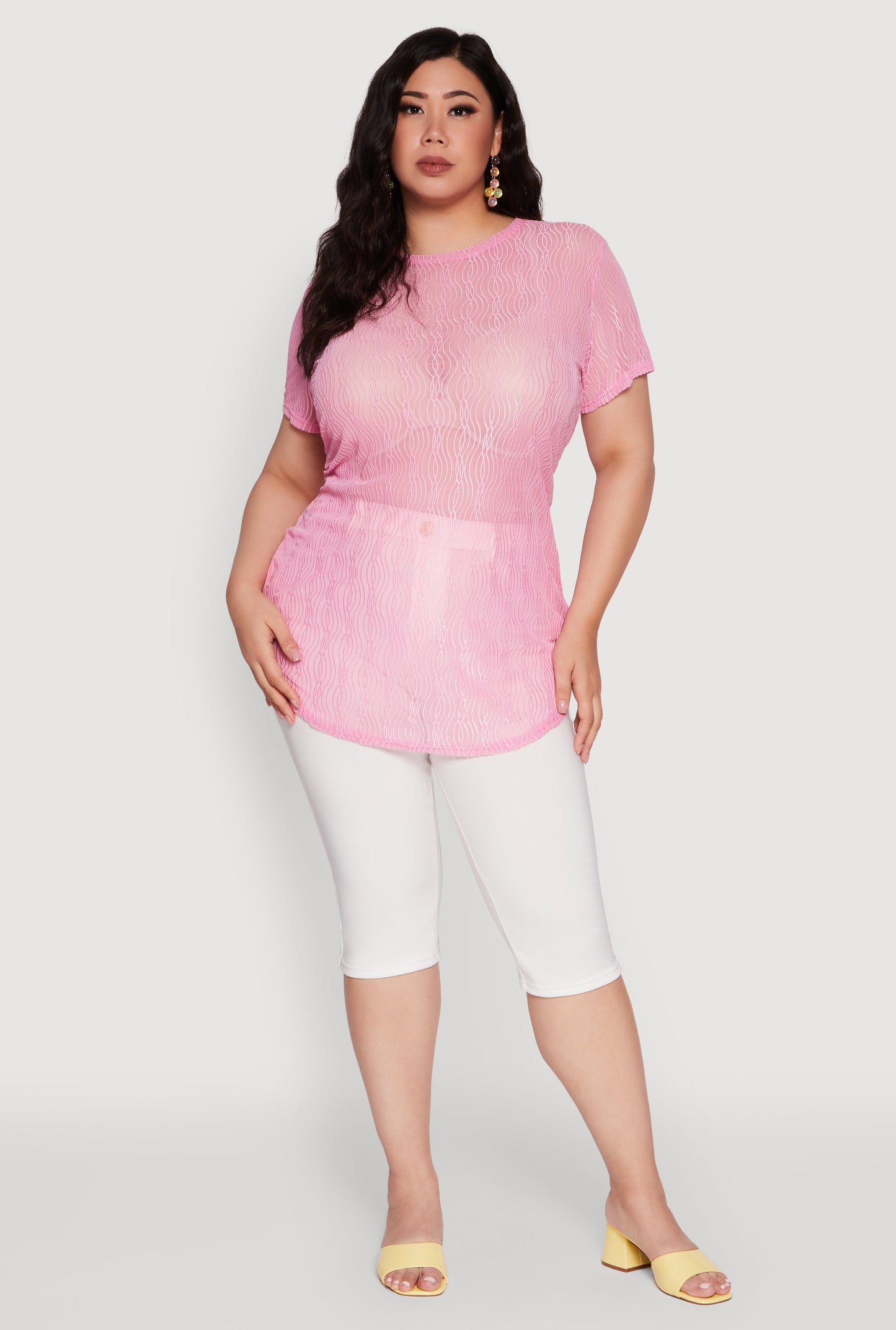 Plus Size Sheer Textured Knit Tunic Top