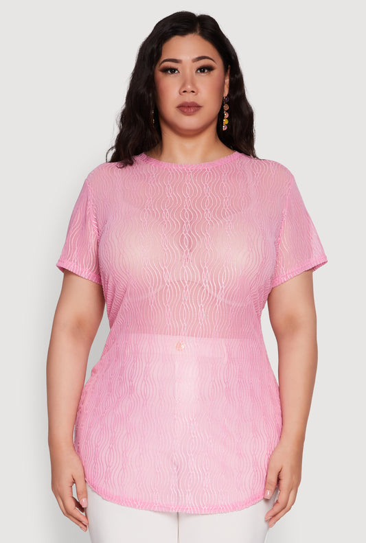 Plus Size Sheer Textured Knit Tunic Top