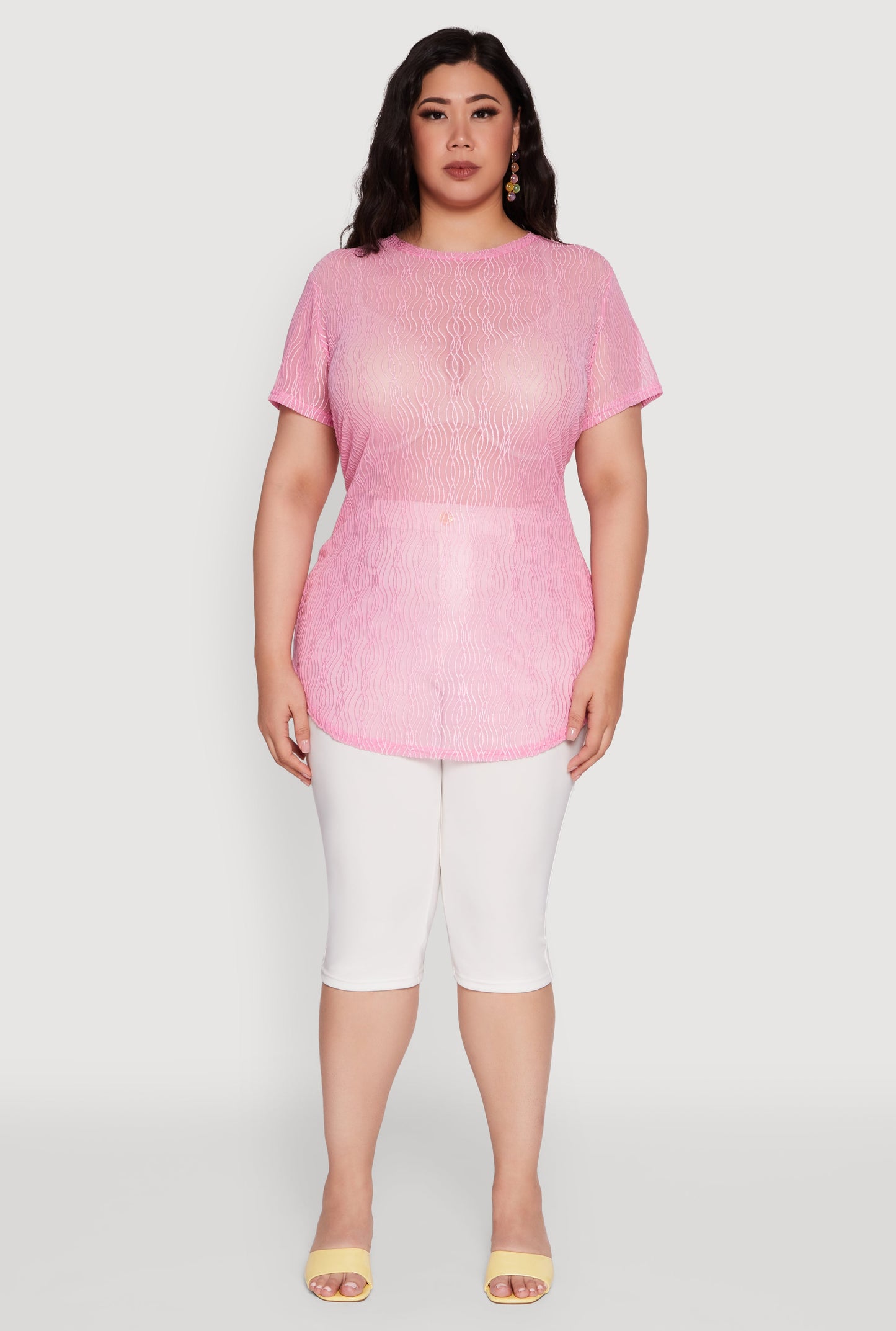 Plus Size Sheer Textured Knit Tunic Top