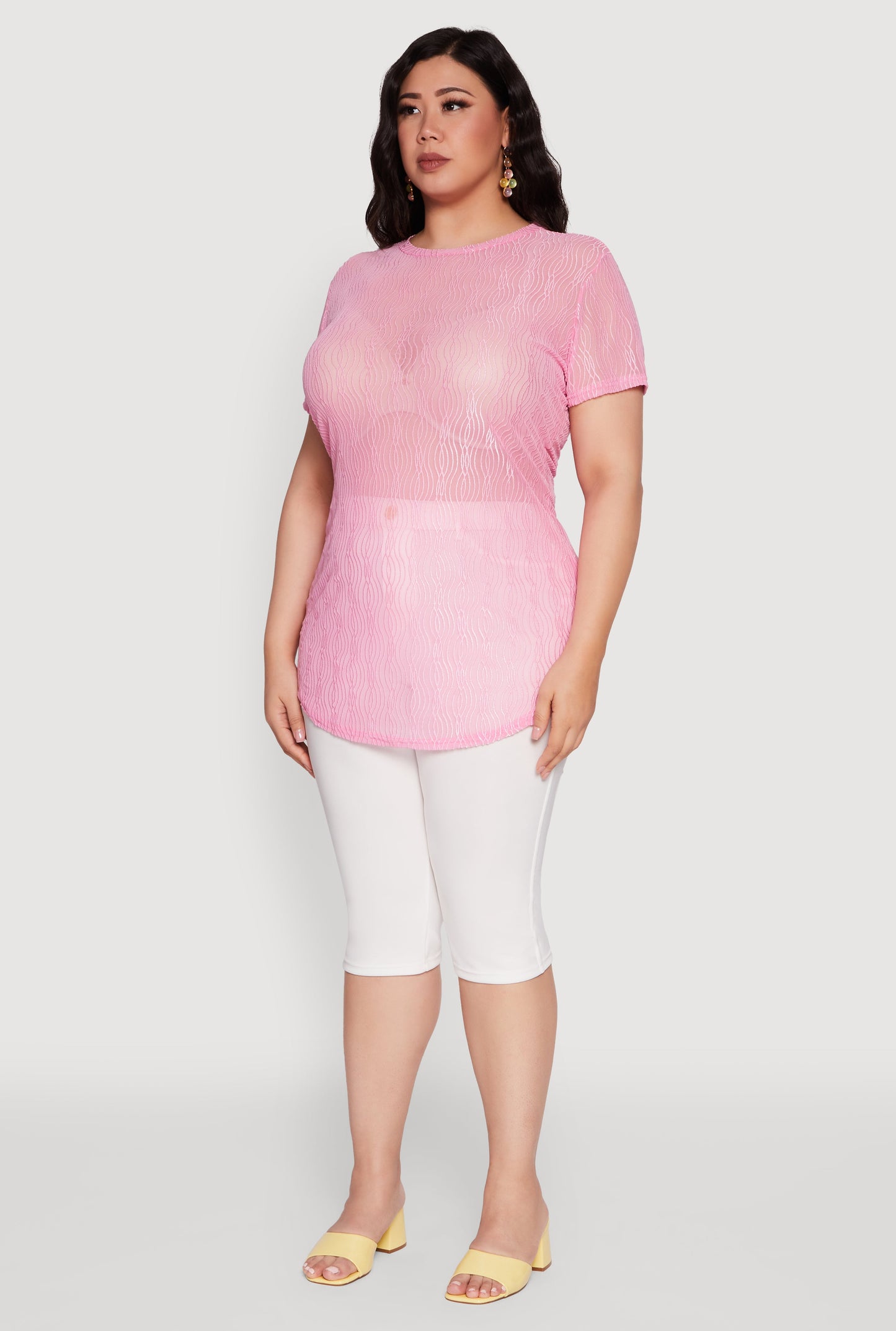 Plus Size Sheer Textured Knit Tunic Top