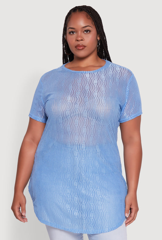 Plus Size Sheer Textured Knit Tunic Top