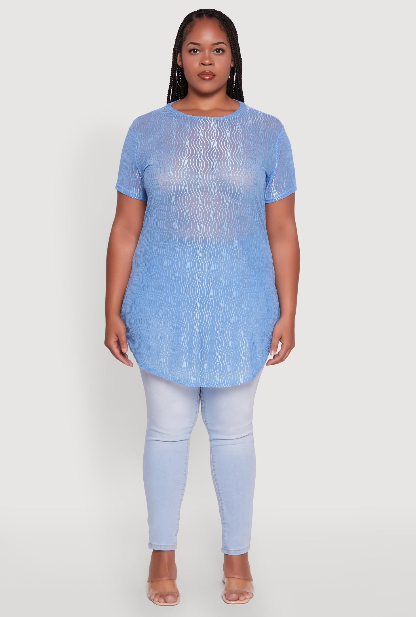 Plus Size Sheer Textured Knit Tunic Top