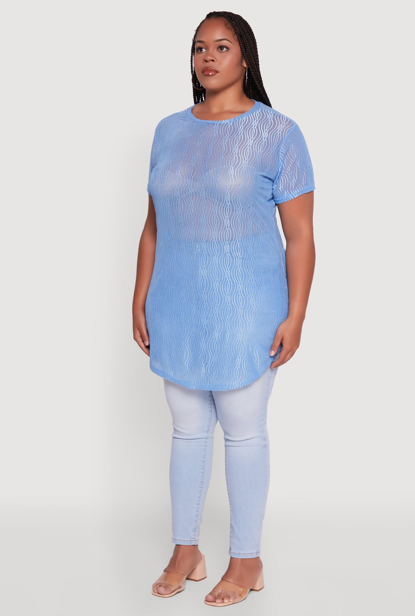 Plus Size Sheer Textured Knit Tunic Top