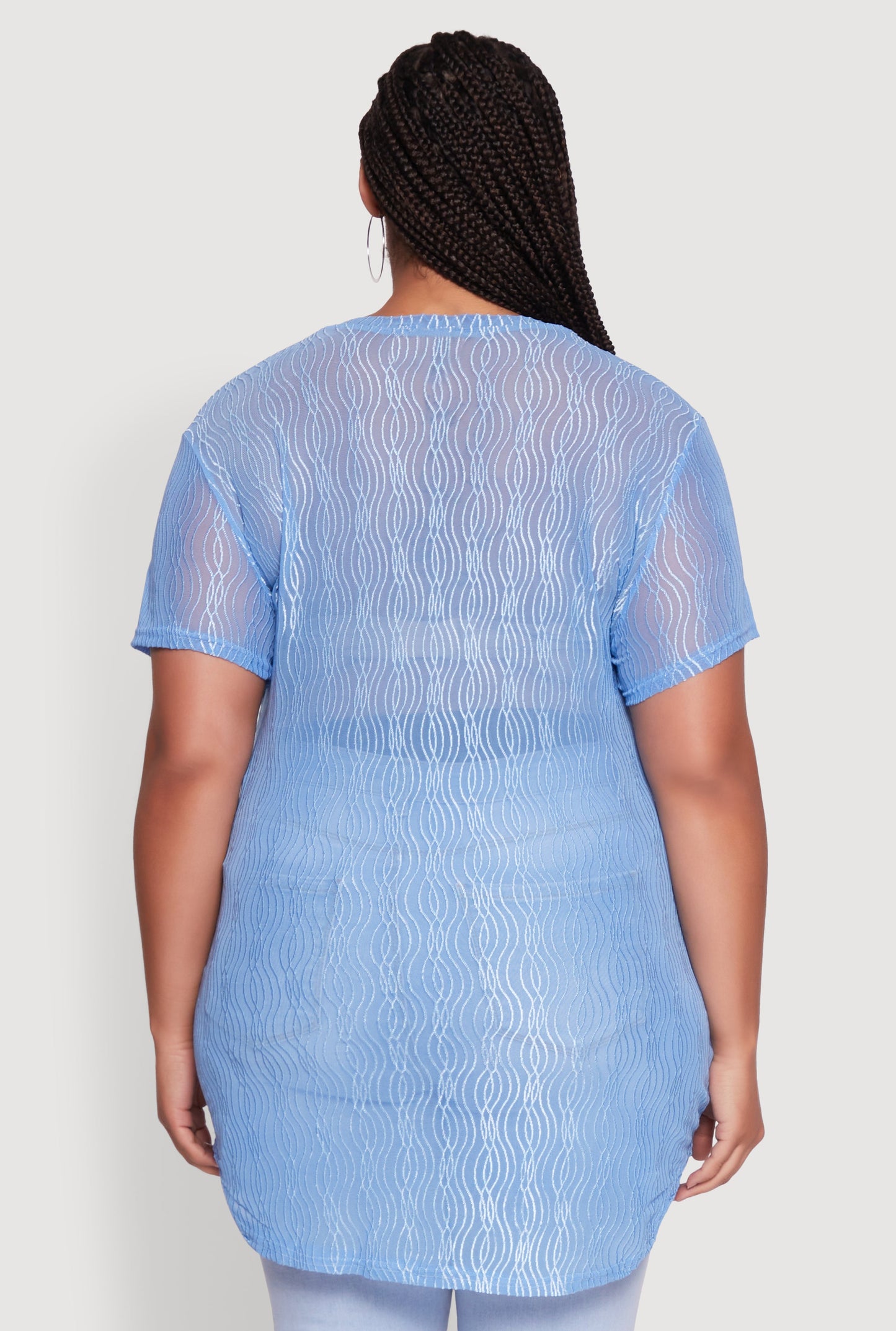 Plus Size Sheer Textured Knit Tunic Top