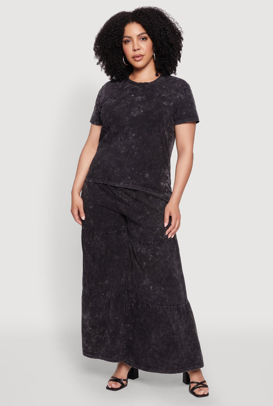 Plus Size Acid Wash Crew Neck Short Sleeve T-Shirt