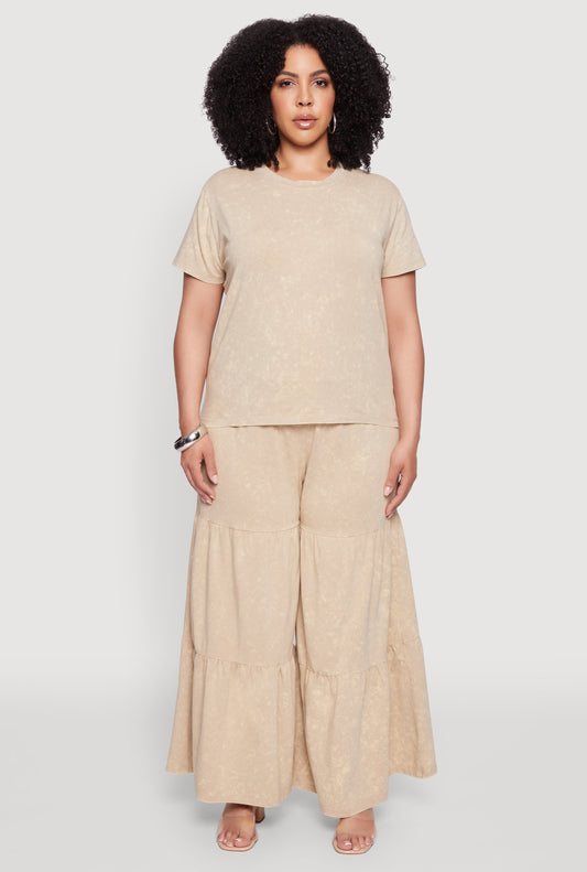 Plus Size Acid Wash Crew Neck Short Sleeve T-Shirt