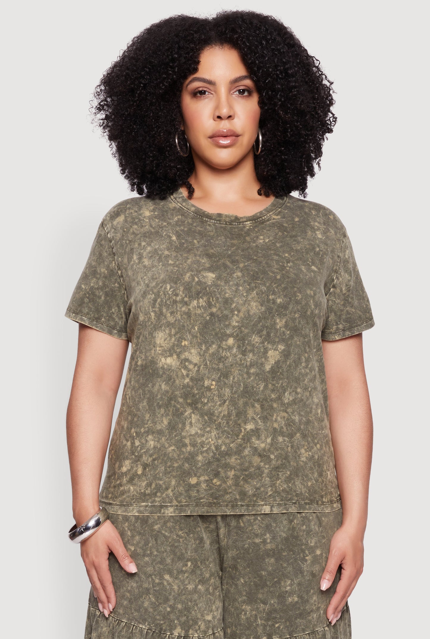 Plus Size Acid Wash Crew Neck Short Sleeve T-Shirt