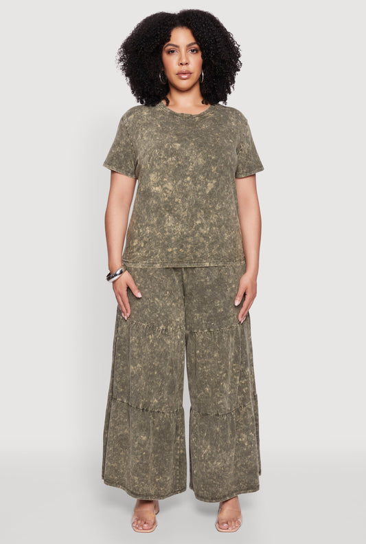 Plus Size Acid Wash Crew Neck Short Sleeve T-Shirt