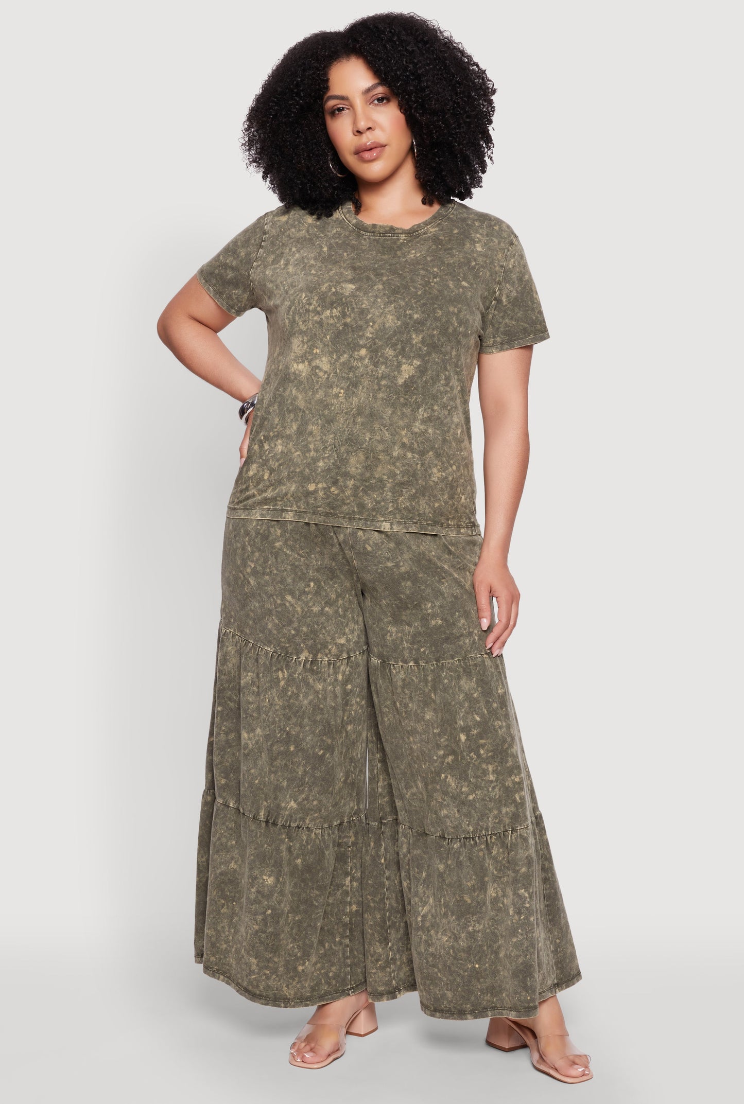 Plus Size Acid Wash Crew Neck Short Sleeve T-Shirt