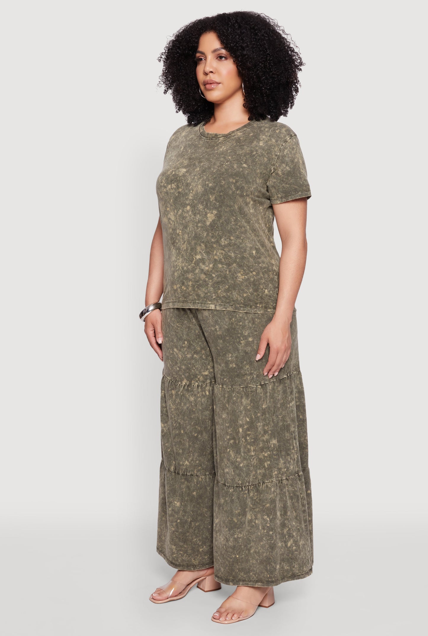 Plus Size Acid Wash Crew Neck Short Sleeve T-Shirt