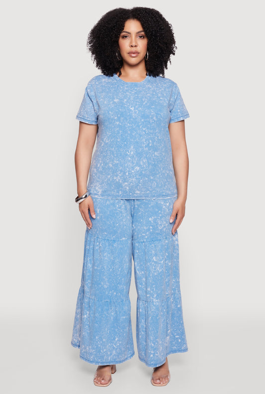 Plus Size Acid Wash Crew Neck Short Sleeve T-Shirt