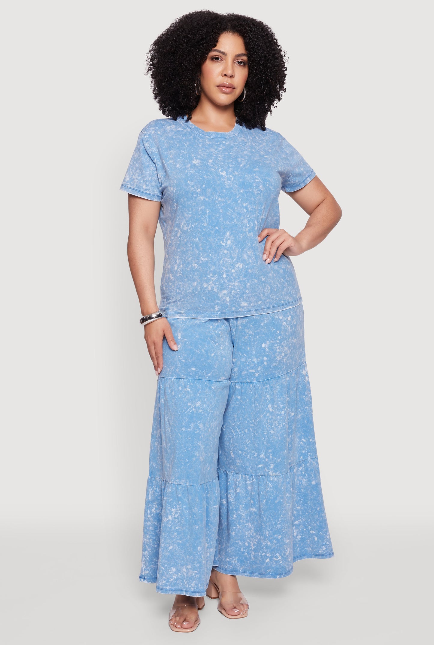 Plus Size Acid Wash Crew Neck Short Sleeve T-Shirt
