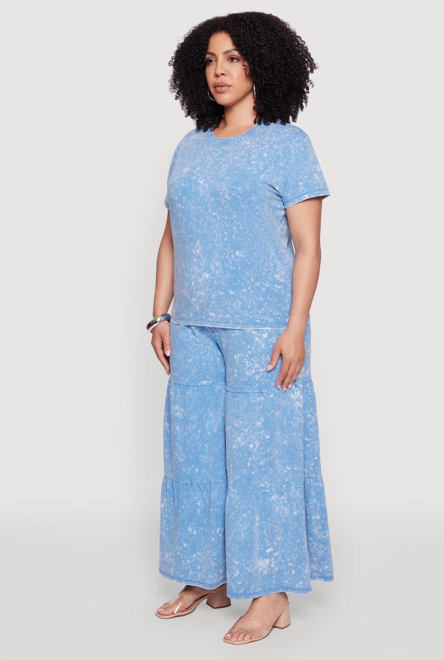 Plus Size Acid Wash Crew Neck Short Sleeve T-Shirt