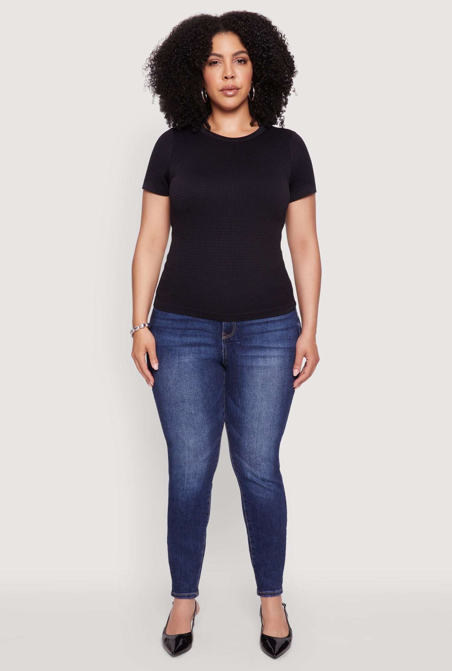 Plus Size Seamless Textured Knit Crew Neck T-Shirt