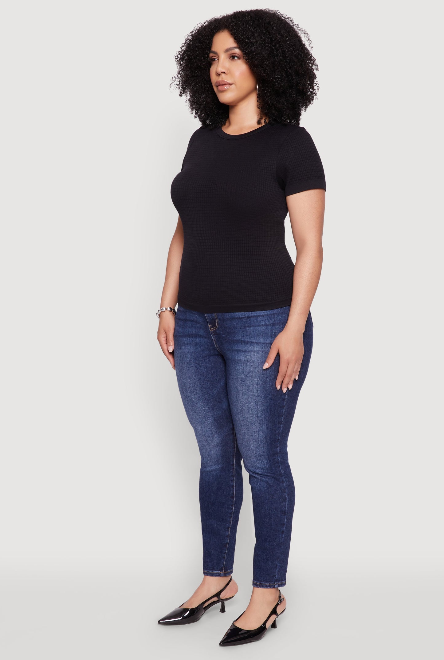 Plus Size Seamless Textured Knit Crew Neck T-Shirt