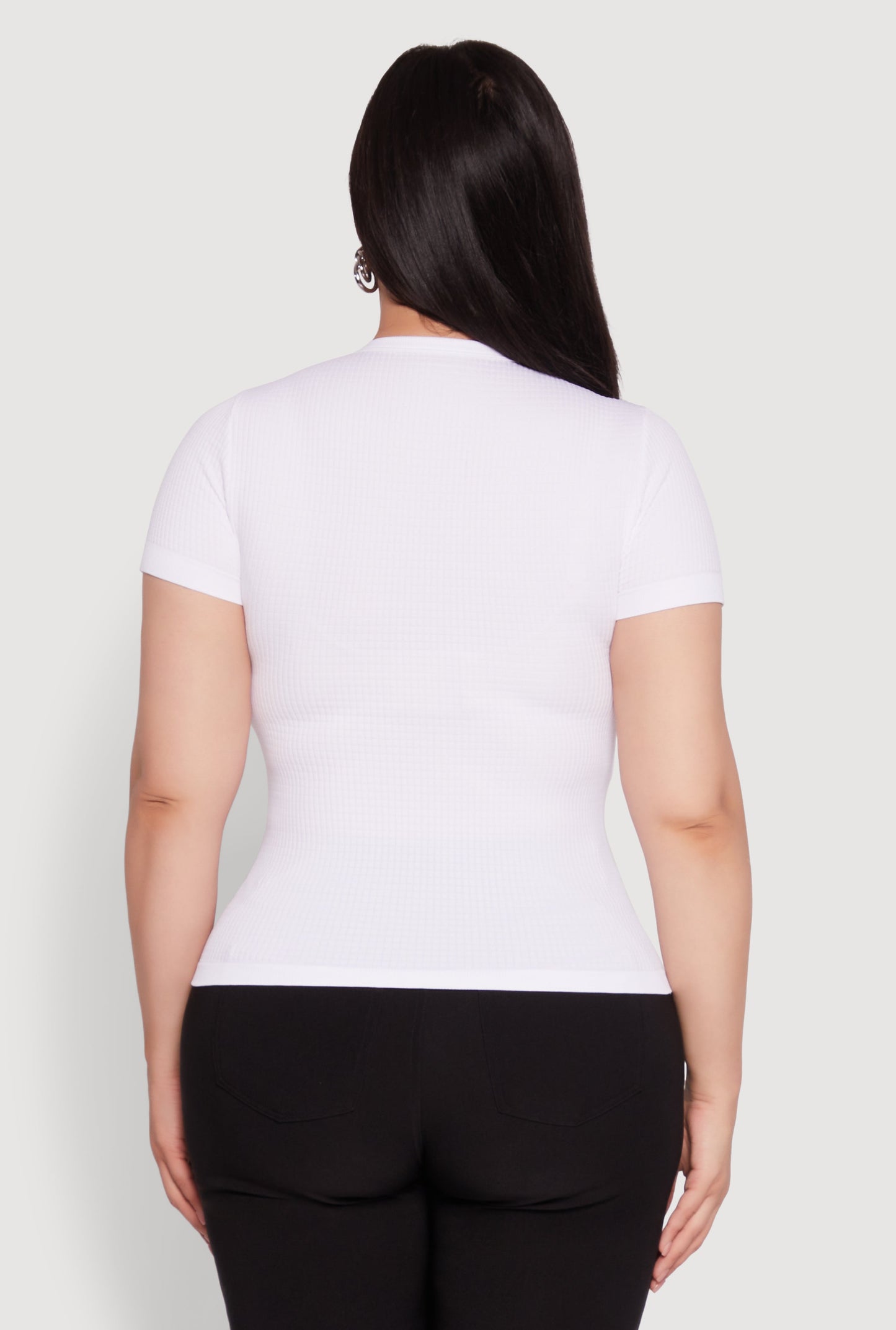 Plus Size Seamless Textured Knit Crew Neck T-Shirt