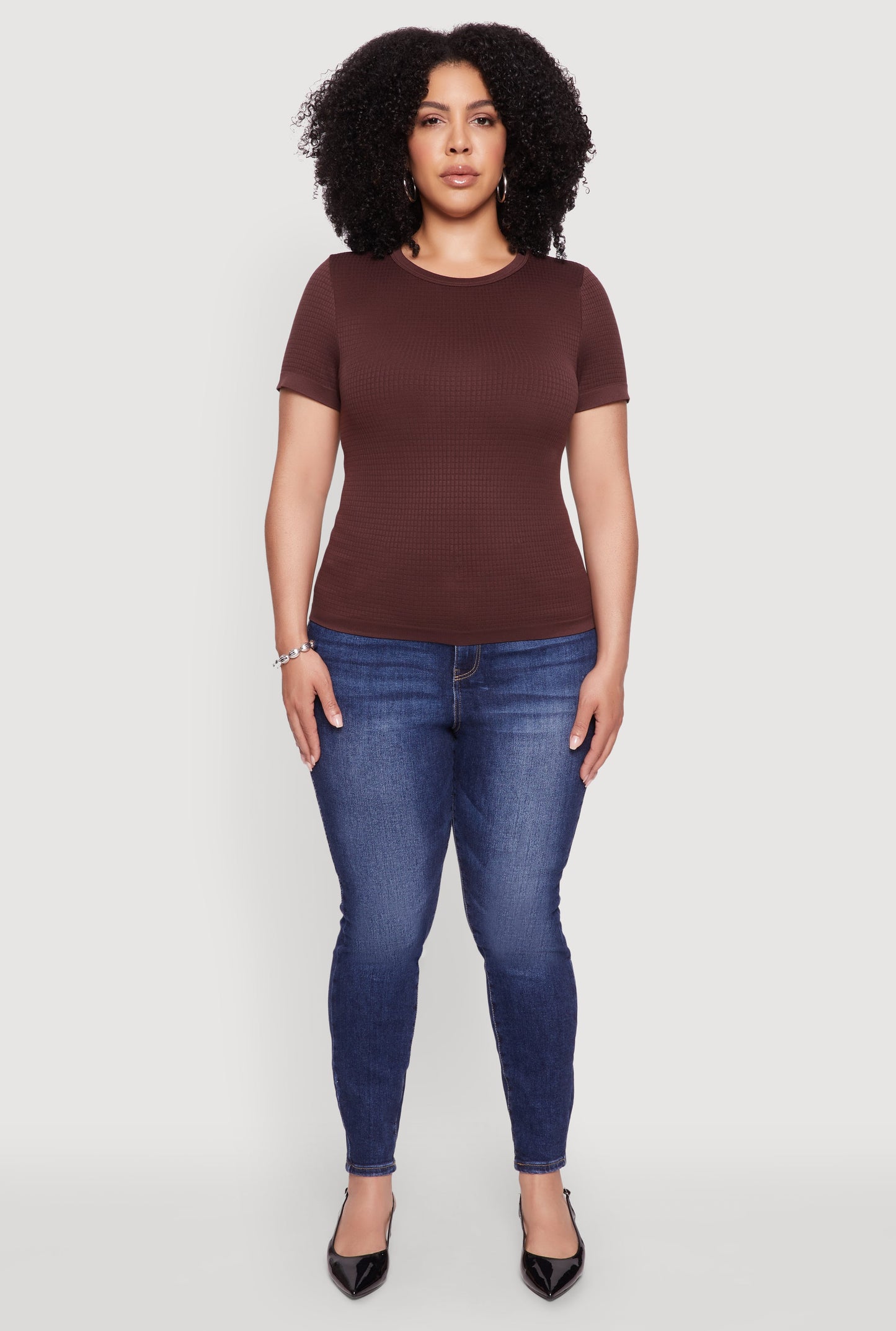 Plus Size Seamless Textured Knit Crew Neck T-Shirt