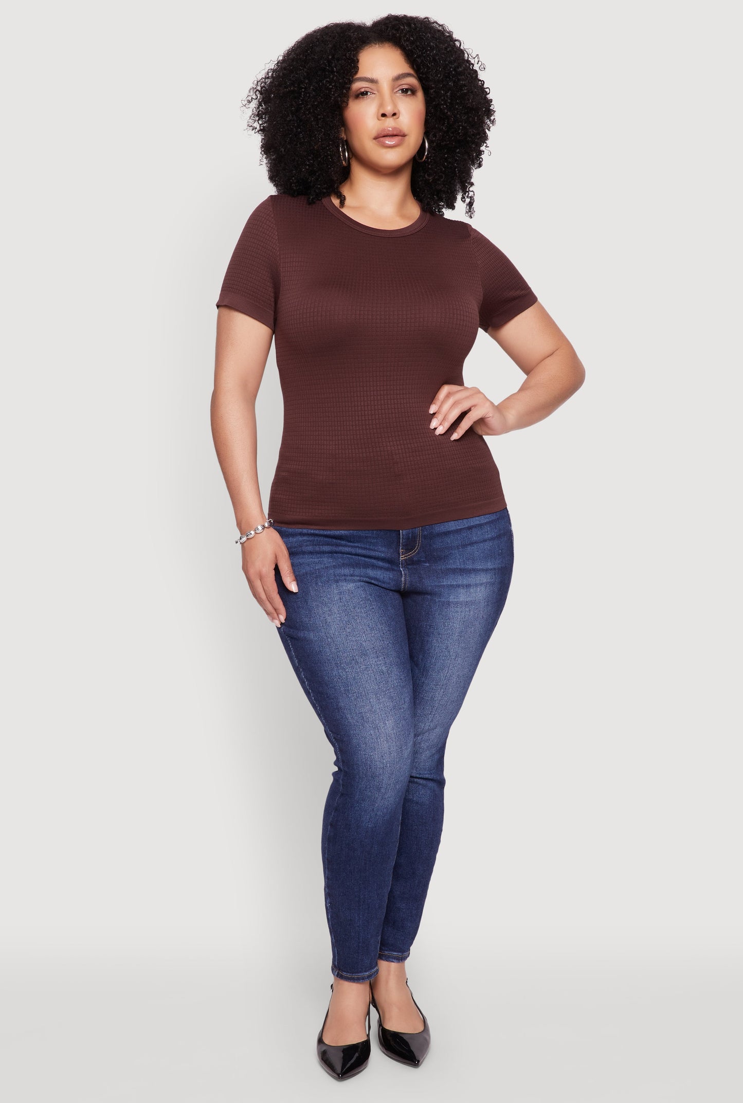 Plus Size Seamless Textured Knit Crew Neck T-Shirt
