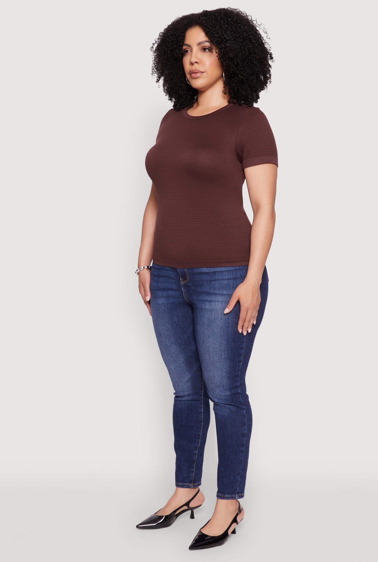 Plus Size Seamless Textured Knit Crew Neck T-Shirt