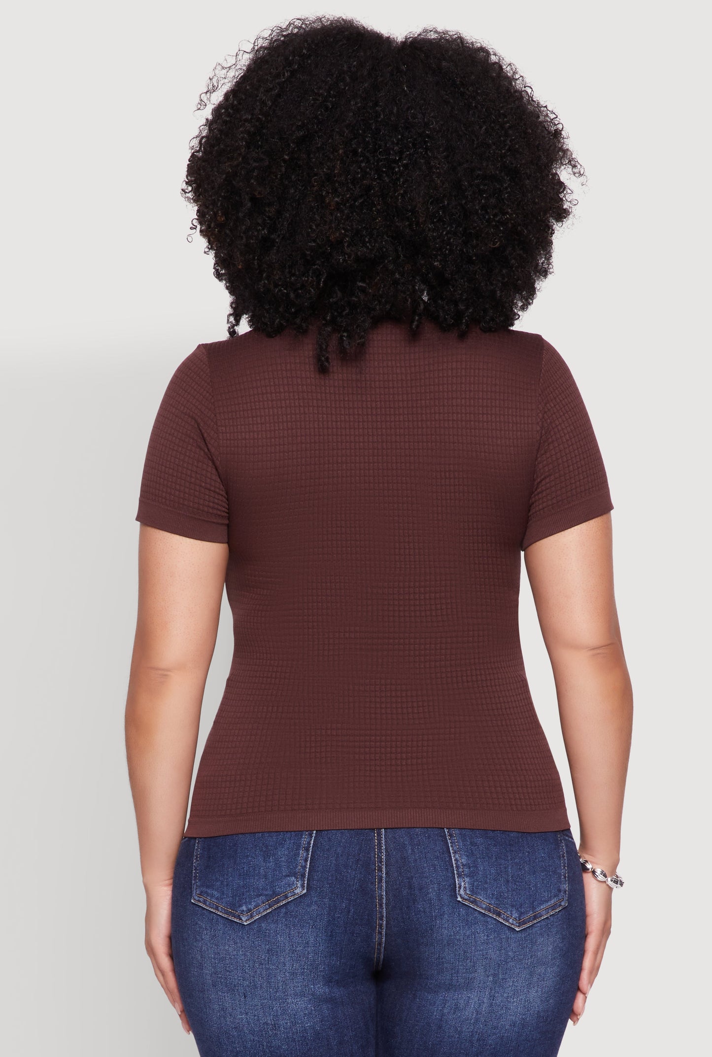 Plus Size Seamless Textured Knit Crew Neck T-Shirt
