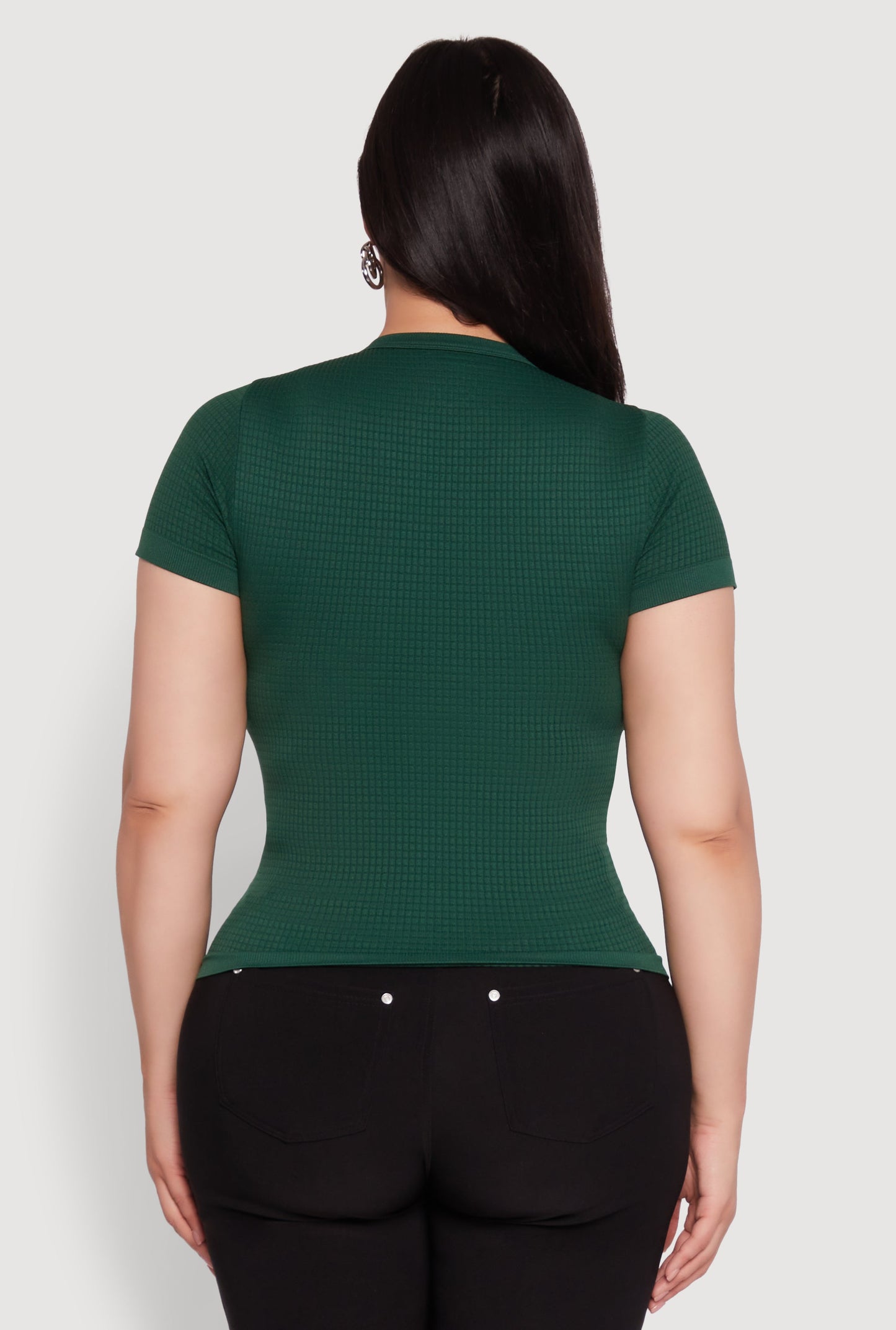 Plus Size Seamless Textured Knit Crew Neck T-Shirt