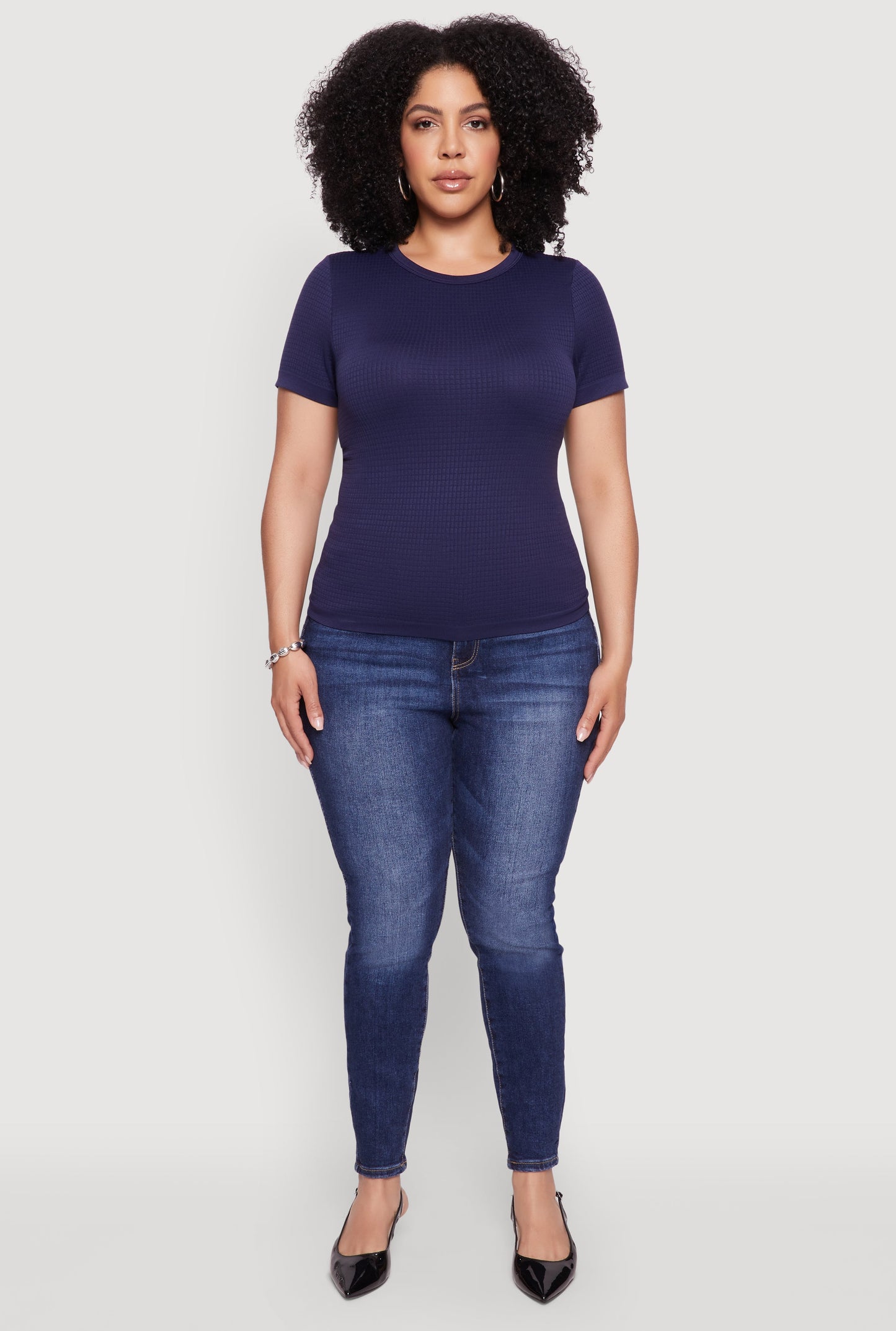 Plus Size Seamless Textured Knit Crew Neck T-Shirt