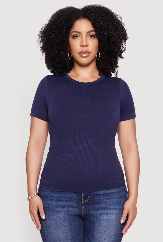 Plus Size Seamless Textured Knit Crew Neck T-Shirt