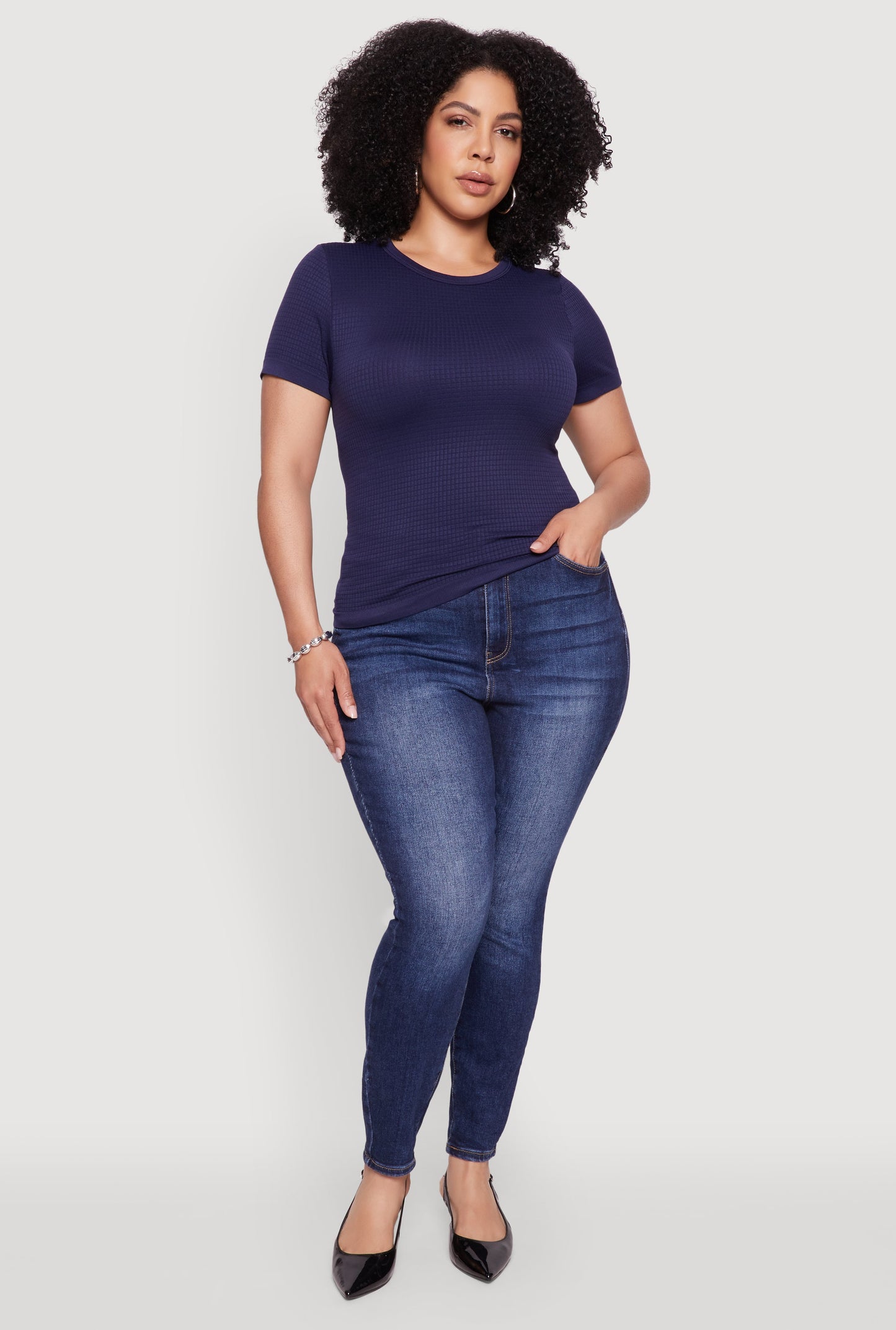 Plus Size Seamless Textured Knit Crew Neck T-Shirt
