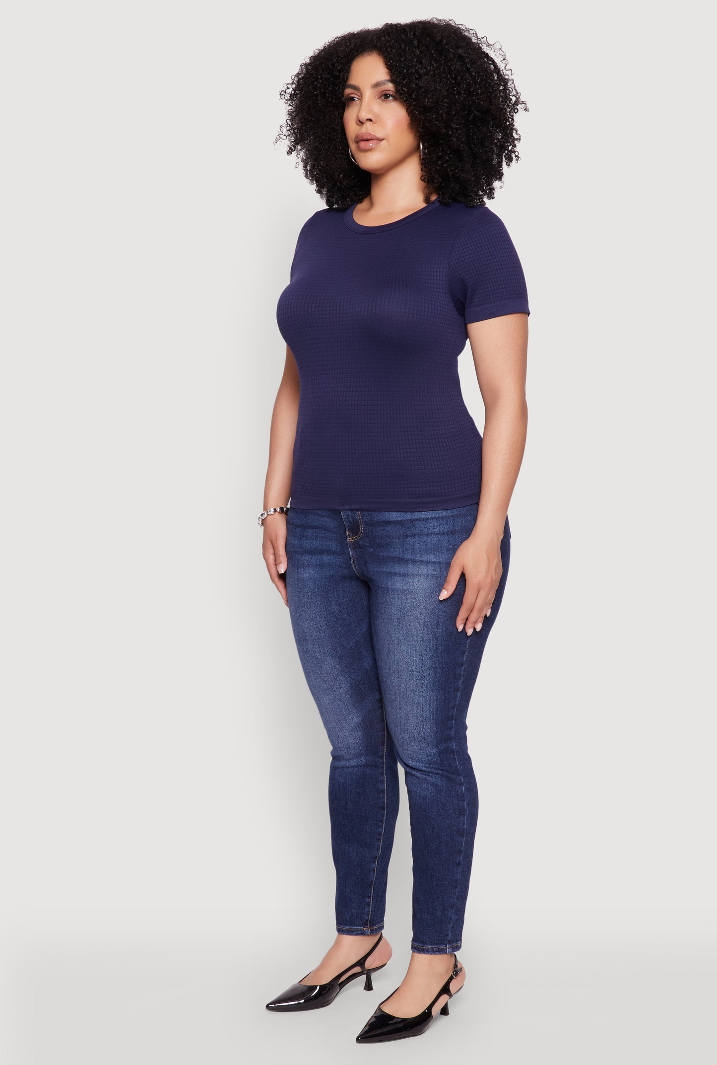 Plus Size Seamless Textured Knit Crew Neck T-Shirt