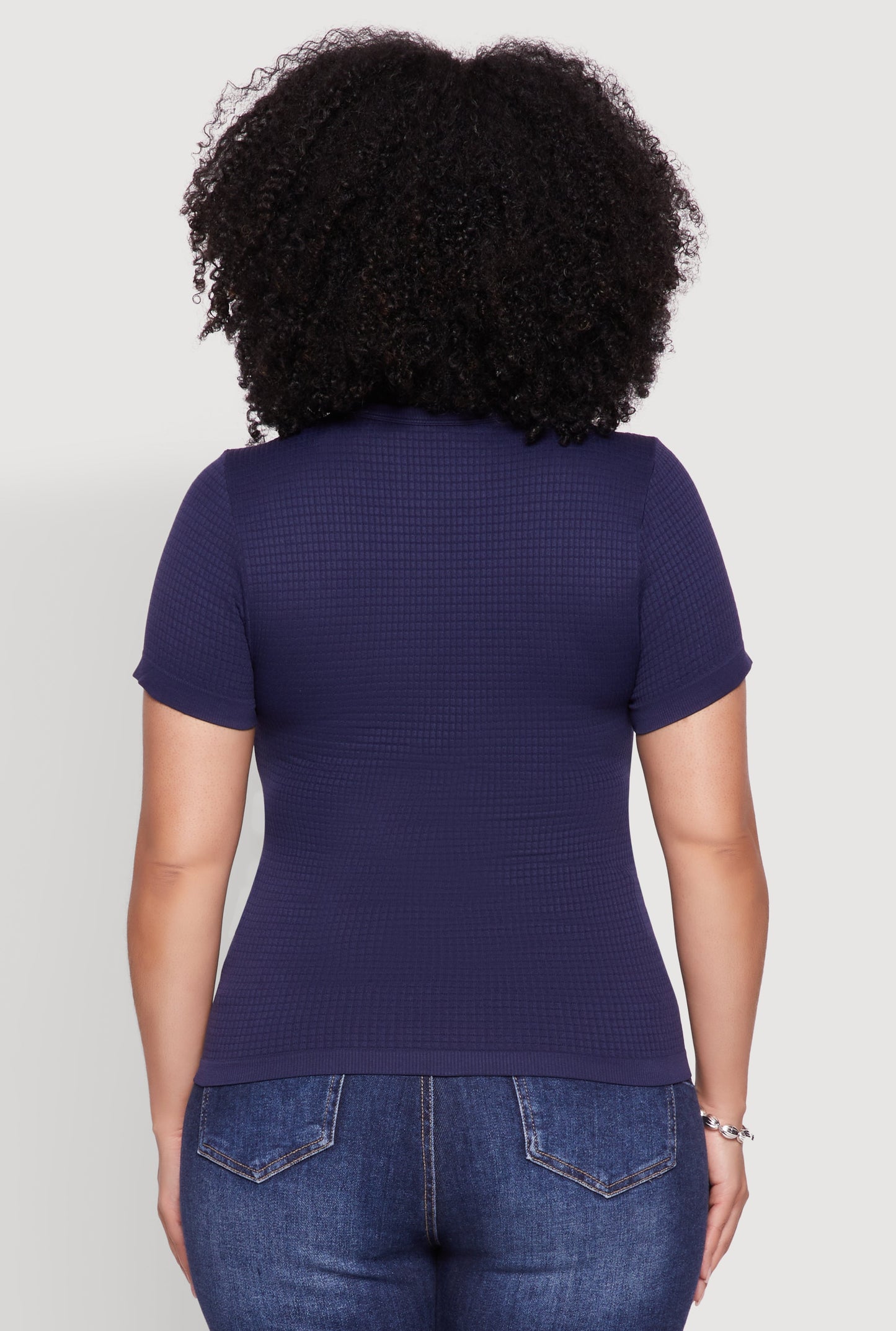 Plus Size Seamless Textured Knit Crew Neck T-Shirt