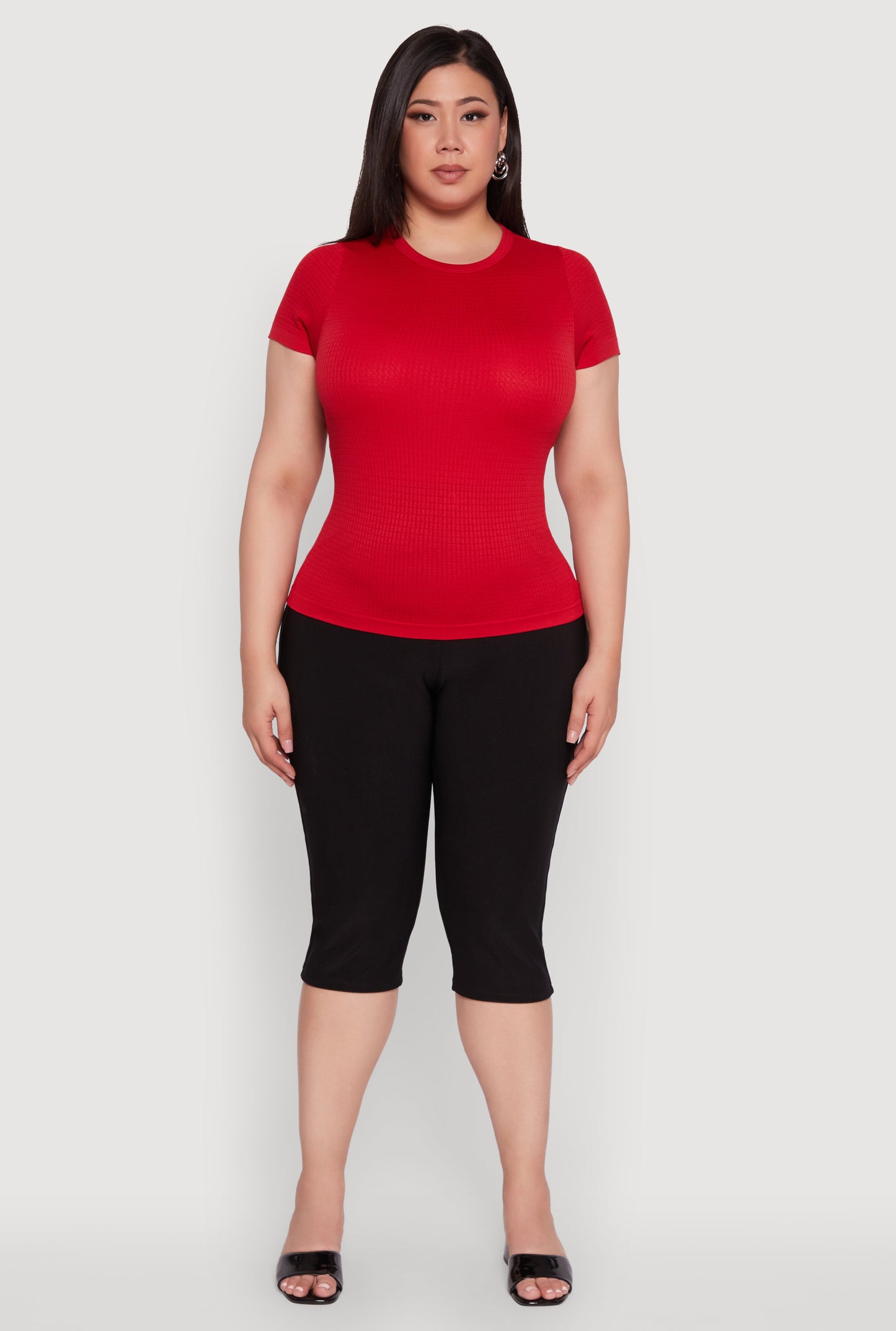 Plus Size Seamless Textured Knit Crew Neck T-Shirt