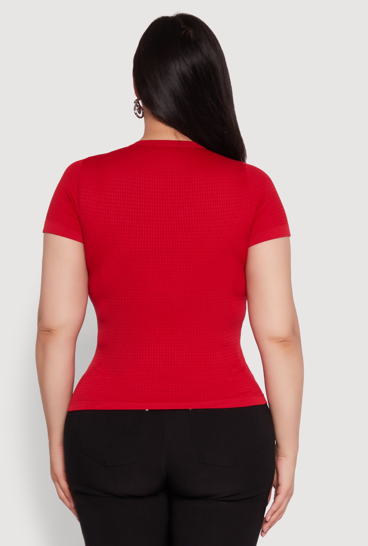 Plus Size Seamless Textured Knit Crew Neck T-Shirt