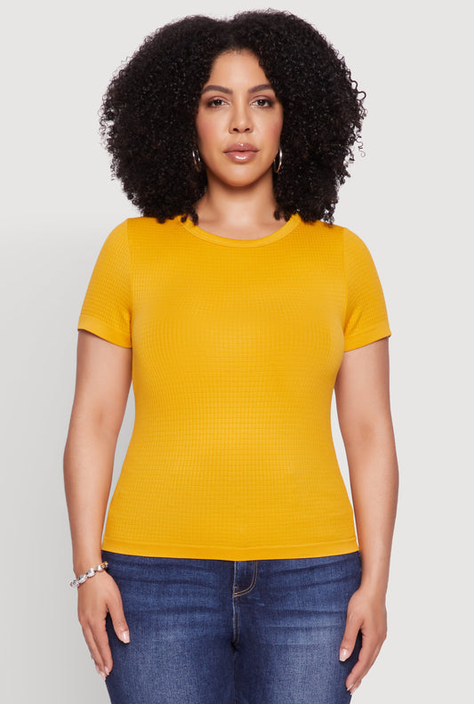Plus Size Seamless Textured Knit Crew Neck T-Shirt
