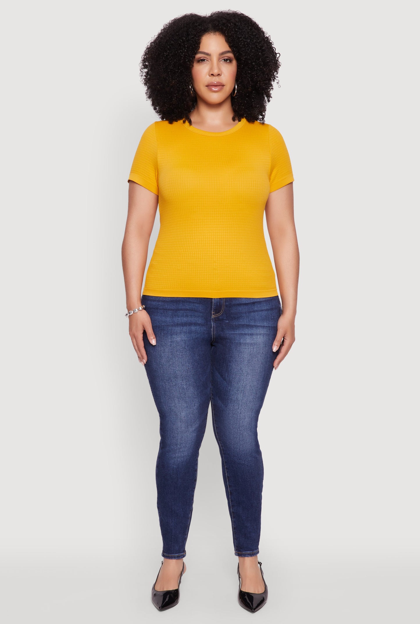 Plus Size Seamless Textured Knit Crew Neck T-Shirt