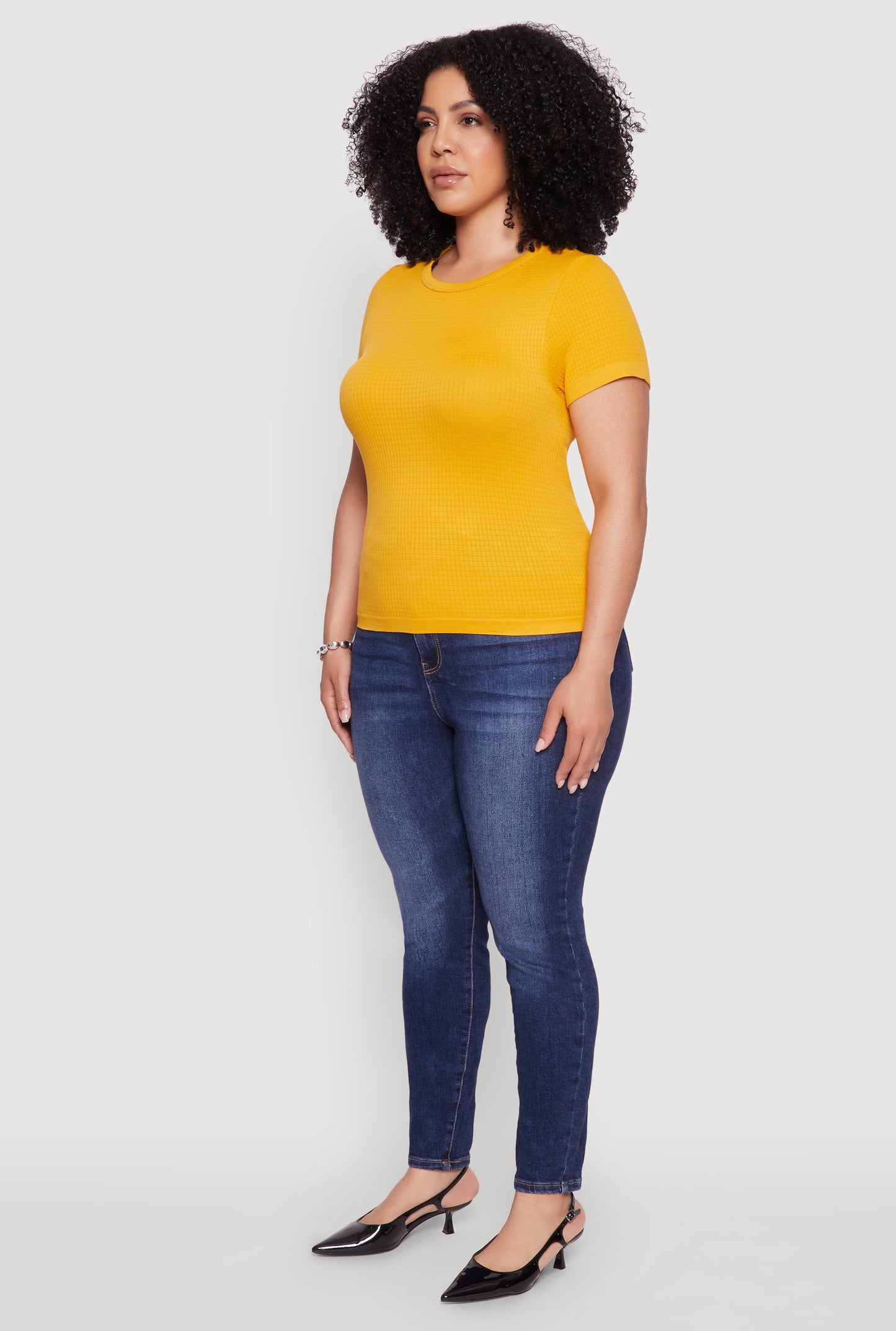 Plus Size Seamless Textured Knit Crew Neck T-Shirt