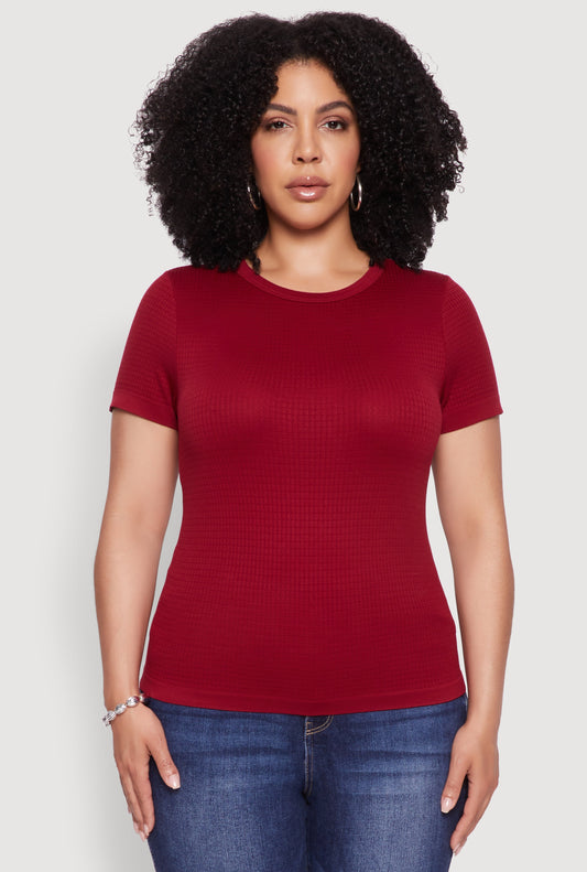 Plus Size Seamless Textured Knit Crew Neck T-Shirt