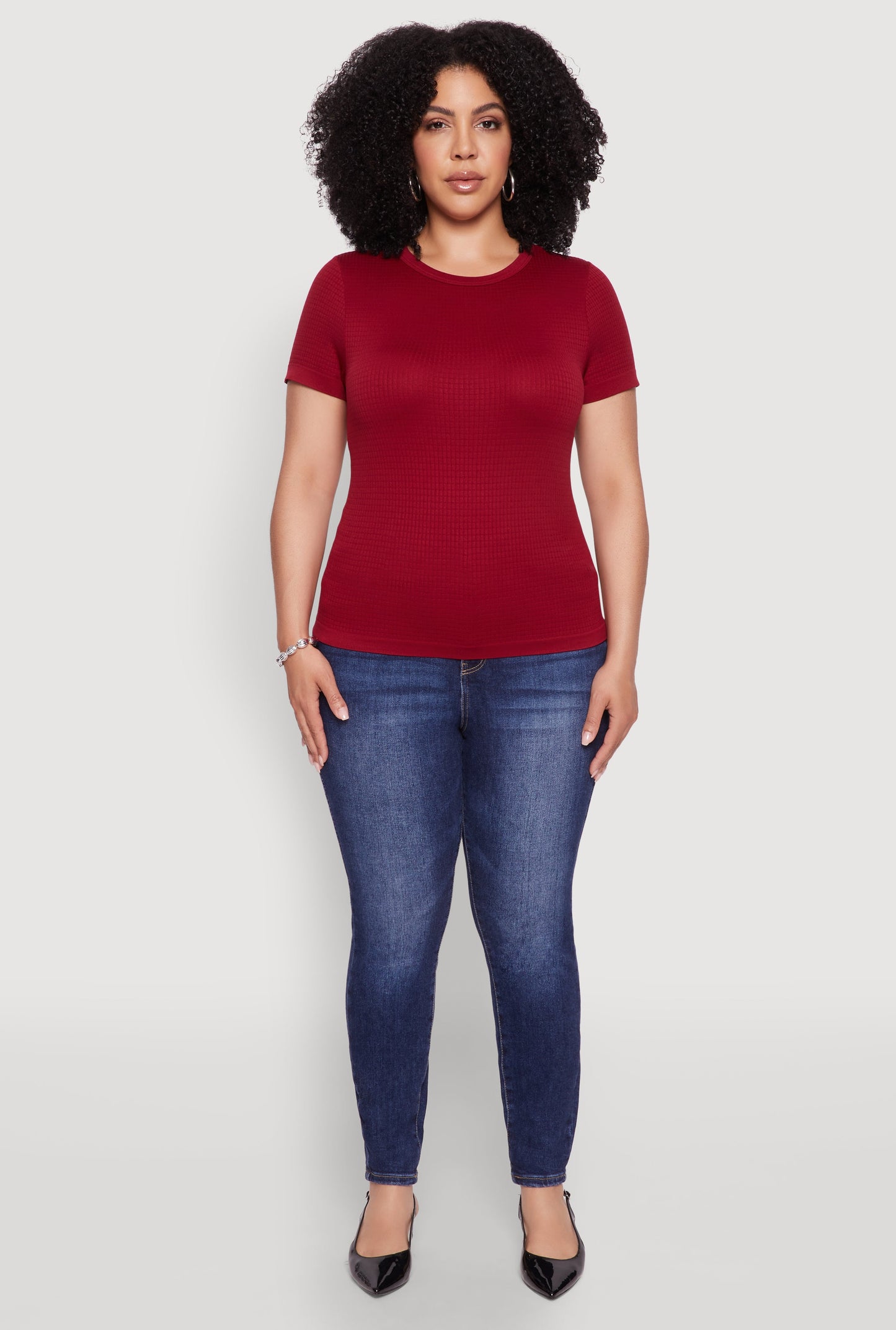 Plus Size Seamless Textured Knit Crew Neck T-Shirt