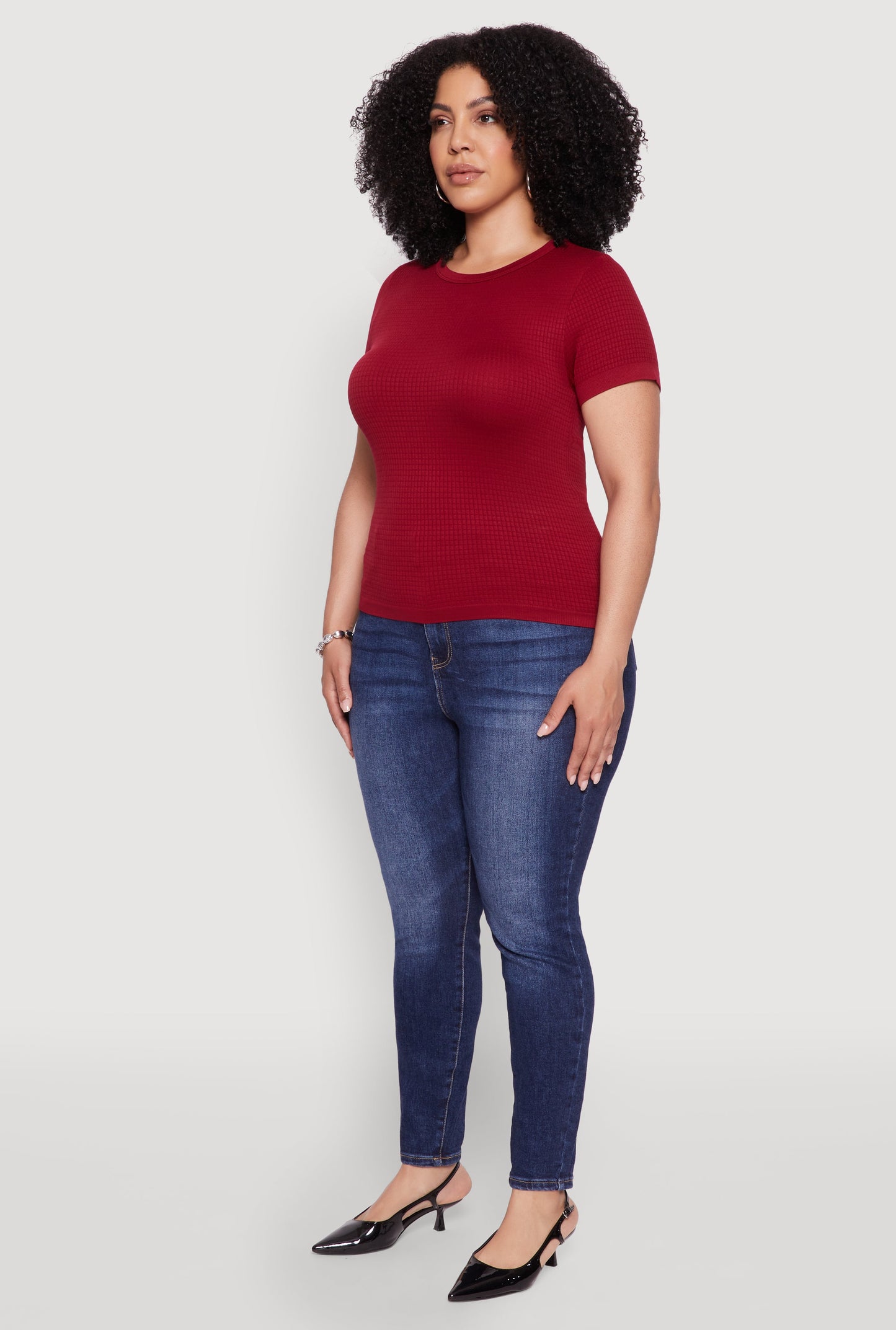 Plus Size Seamless Textured Knit Crew Neck T-Shirt