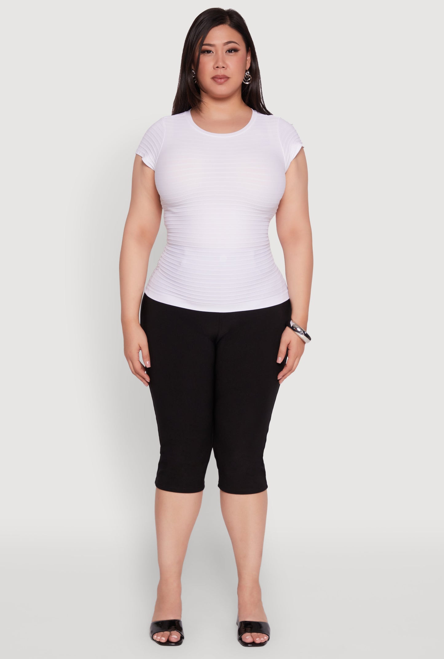 Plus Size Textured Knit Side Ruched Short Sleeve Top