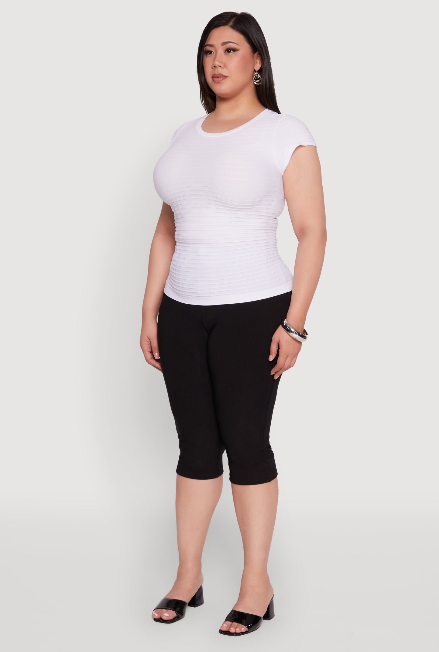 Plus Size Textured Knit Side Ruched Short Sleeve Top