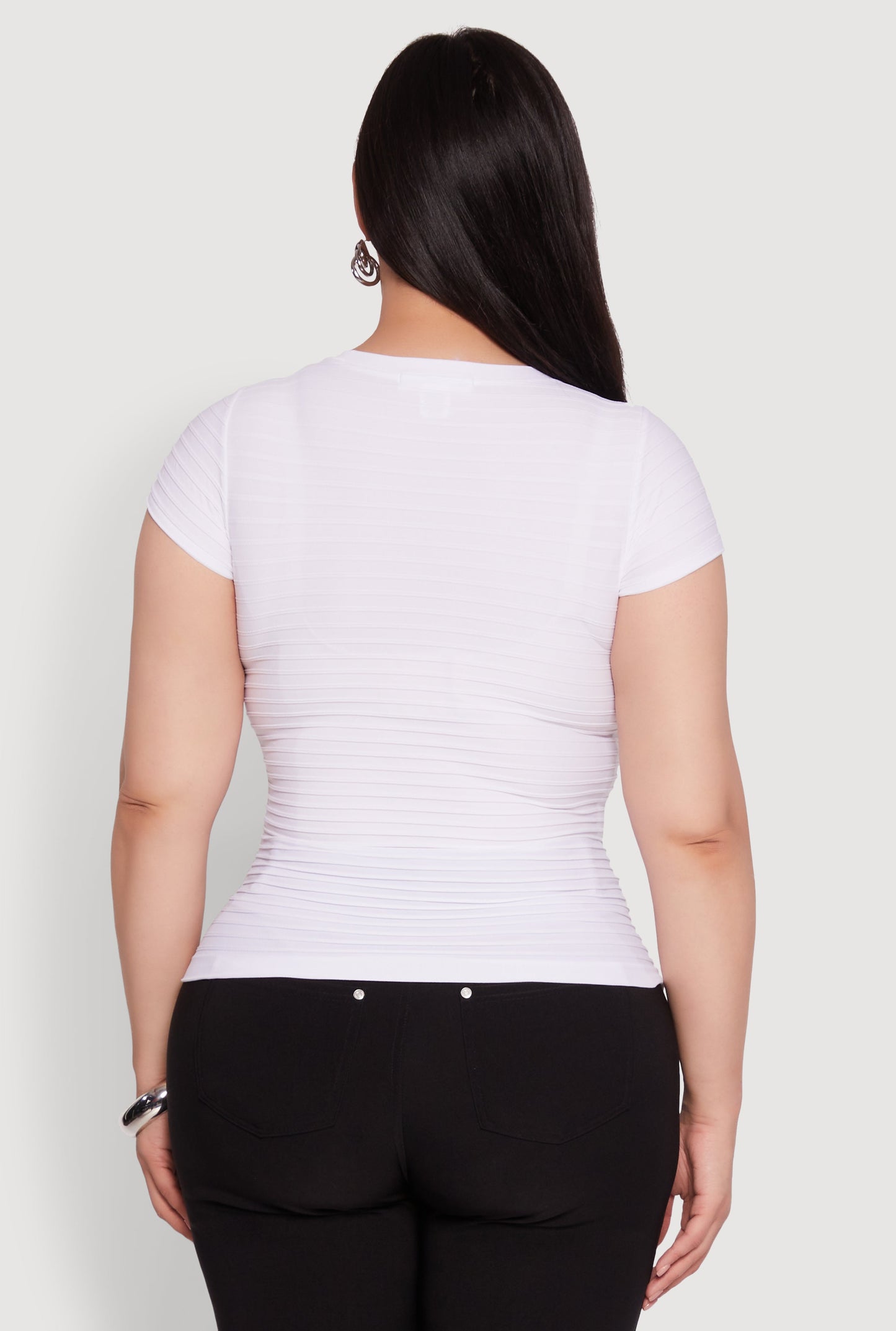 Plus Size Textured Knit Side Ruched Short Sleeve Top