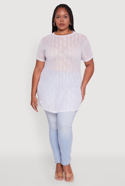 Plus Size Sheer Textured Knit Tunic Top